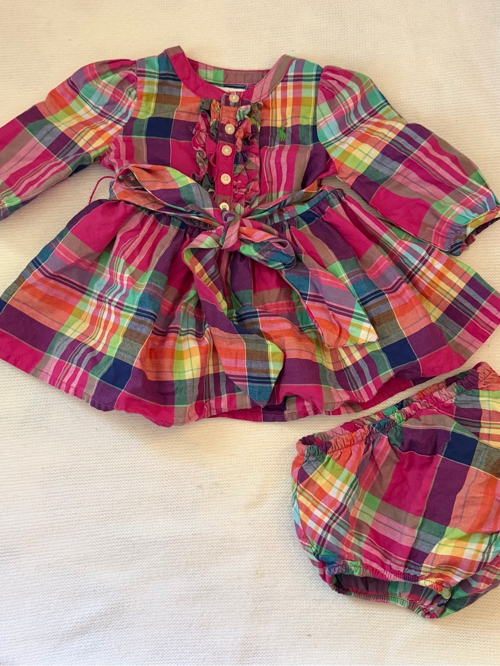 Polo by Ralph Lauren Bright Pink Multi-Color Plaid Dress & Bloomer Set